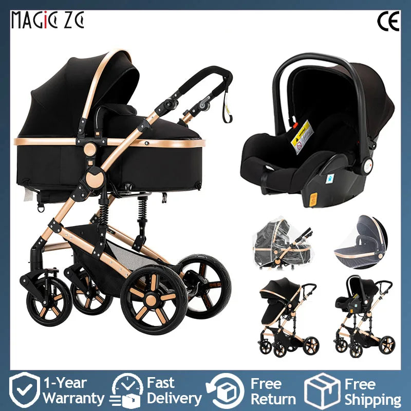 Compact Baby Stroller 4 in 1 with ISOFIX Baby Travel System Multifunctional Baby Pram for Toddlers Buggy Travel Pram Baby Items